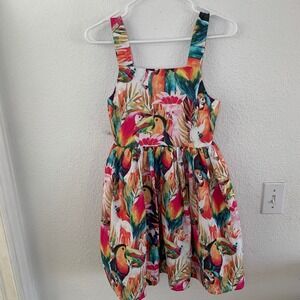Tu Kids Girls Tropical Parrot Print Dress 11 Years 146cm Cotton‎ Smocked Back